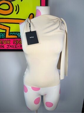 KHY Kylie Jenner SUEDED STRETCH KNOTTED TOP Stone Size XS NWT